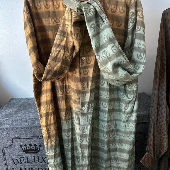 Acne Studios Men's Yellow/Green Peace Long Sleeve Button Up